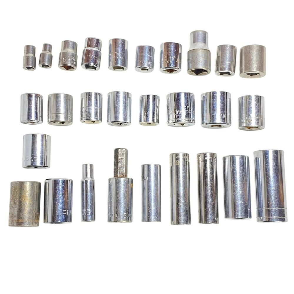 28 Pc Socket Lot 1/4" 1/2" Drive 7/32-13/16” SAE 6-18 mm Metric 6-12 Pt